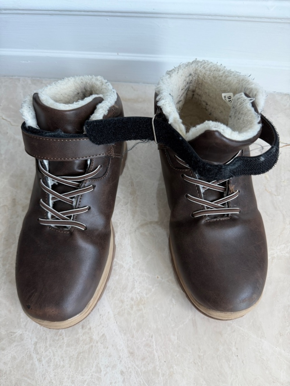 Boys Girls kids brown winter short Boots Faux Fur rubber soles Size Big Kid 4 - Picture 6 of 12